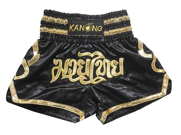 Kanong Muay Thai Kick Boxing Shorts : KNS-121-Black