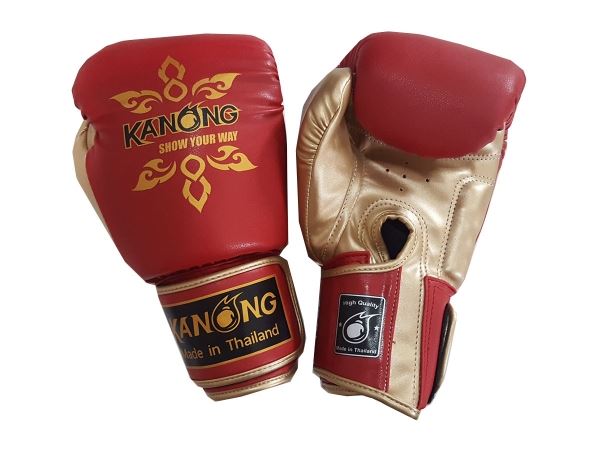 Kanong Muay Thai Boxing Gloves : "Thai Power" Red/Gold