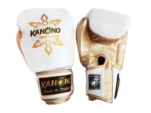 Kanong Muay Thai Kick Boxing Gloves : "Thai Power" White/Gold