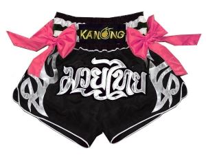 Kanong Muay Thai Kick Boxing Shorts with ribbons : KNS-127-Black