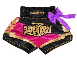 Kanong Muay Thai Kick Boxing Shorts : KNS-130-Black-Pink