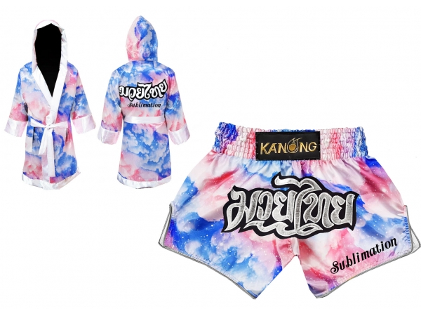 Customize Sublimation Muay Thai Fight Robe and Muay Thai Short Set Customize Sublimation Muay Thai Fight Robe and Muay Thai Short Set