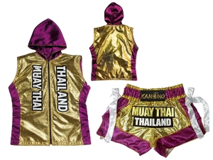 Customize Muay Thai Hoodies and Muay Thai Short Set : Gold/Violet