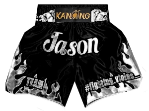 Design Boxing Shorts with Name : KNBXCUST-2055-Black-Silver