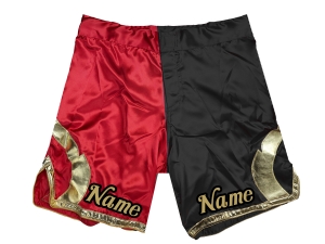 Customize MMA shorts add name or logo : Red-Black 