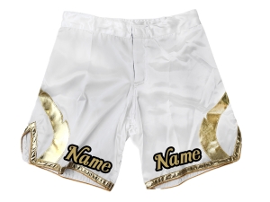 Customize MMA shorts add name or logo : White