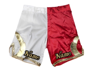 Custom MMA shorts add name or logo : White-Red