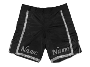 Customize MMA shorts with name or logo : Black-Silver