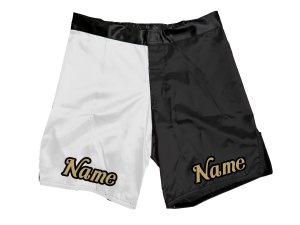 Custom MMA shorts with name or logo : White-Black
