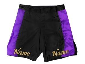 Personalize MMA shorts with name or logo : Black-Purple