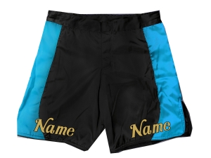 Personalize design  MMA shorts with name or logo : Black-Skyblue