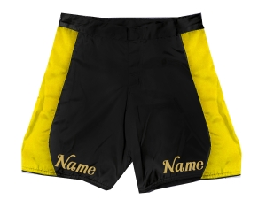 Custom MMA shorts with name or logo : Black-Yellow