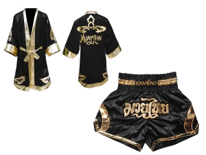 Customize Muay Thai Gown and Muay Thai Short Set : Set-144-Black-Gold