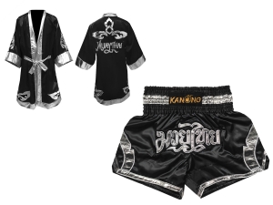 Customize Muay Thai Gown and Muay Thai Short Set : Set-144-Black-Silver