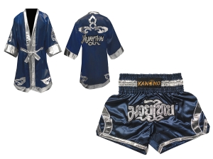 Customize Muay Thai Gown and Muay Thai Short Set : Set-144-Navy