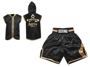 Custom Fight Hoodied Jacket and Boxing Short Set : Black/Gold