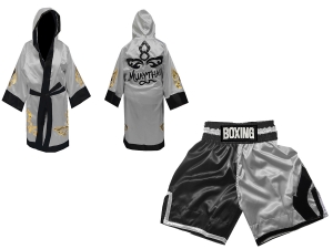 Customize Boxing Gown and Boxing Shorts Kit : Black/Silver