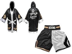 Customize Boxing Gown and Boxing Shorts Kit : Black/White