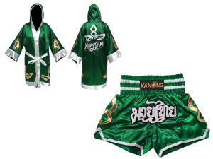 Customize Muay Thai Gown and Muay Thai Short Set : Set-143-Green
