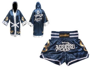 Customize Muay Thai Gown and Muay Thai Short Set : Set-143-Navy