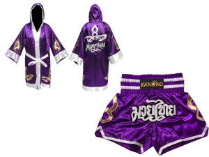 Muay Thai Bundle - Custom Muay Thai Boxing Robe + Muay Thai Shorts :  Set-134-Robe-Navy