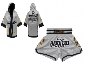 Customize Muay Thai Gown and Muay Thai Short Set : Set-143-Silver