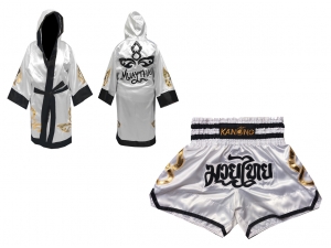 Customize Muay Thai Gown and Muay Thai Short Set : Set-143-White