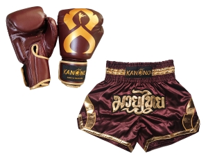 Real leather boxing gloves and custom Muay Thai Boxing Shorts : Set-144-Gloves-Maroon