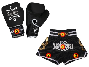 Real leather boxing gloves with name and custom Muay Thai Boxing Shorts : Set-Gloves