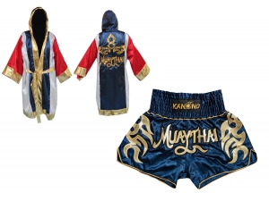 Customize Muay Thai Gown and Muay Thai Short Set : Set-134-Robe-Navy