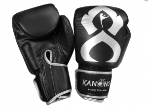 Kanong Real Leather Boxing Gloves : Black/Silver