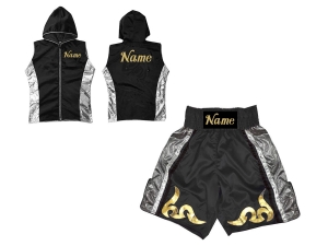 Custom Fight Hoodied Jacket and Boxing Short Set : Black