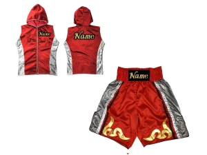 Custom Fight Hoodied Jacket and Boxing Short Set : Red
