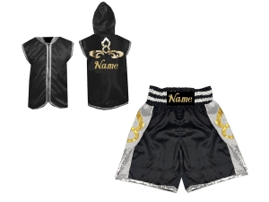 Custom Fight Hoodied Jacket and Boxing Short Set : KNCUSET-006-Black