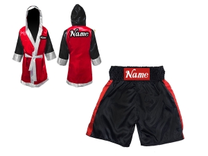Customize Boxing Gown and Boxing Shorts Kit : Black/Red