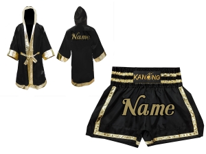 Customize Muay Thai Gown and Muay Thai Short Set : Black/Gold