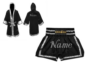 Customize Muay Thai Gown and Muay Thai Short Set : Black/Silver