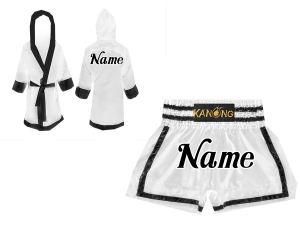 Customize Muay Thai Gown and Muay Thai Short Set : White/Black