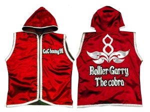 Kanong Custom Boxing Hoodies / Walk in Hoodies : KNHODCUST-001-Red-Silver