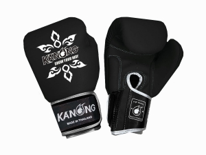 Kanong Real Leather Boxing Gloves : Thai Tattoo Black/Silver