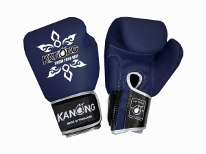 Kanong Real Leather Boxing Gloves : Thai Tattoo Navy/Silver