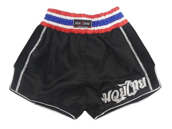 Boxsense Retro Muay Thai Fight Shorts : BXSRTO-001-Black