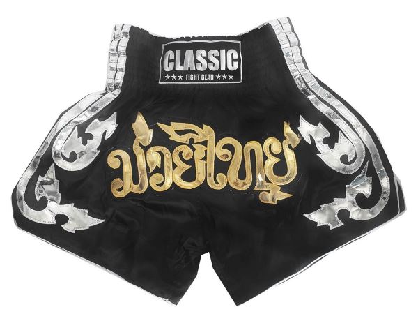 Classic Muay Thai Kick Boxing Shorts : CLS-015-Black