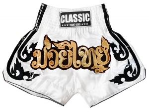 Classic Muay Thai Kick Boxing Shorts : CLS-016-White