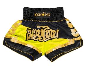 Kanong Muay Thai Kick Boxing Shorts : KNS-123-Black-Yellow