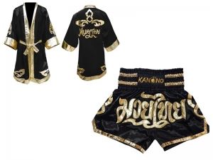 Customize Muay Thai Fight Robe and Muay Thai Short Set : Black Lai Thai