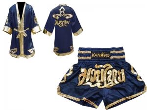 Customize Muay Thai Gown and Muay Thai Short Set : Navy Lai Thai