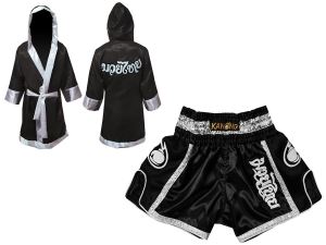 Muay Thai Fight Robe and Muay Thai Short Set : Black