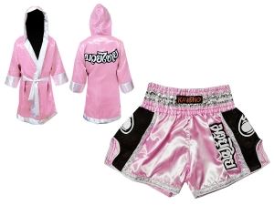 Muay Thai Fight Robe and Muay Thai Short Set : Pink