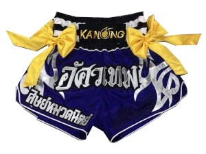Custom Blue Muay Thai Boxing Shorts with ribbons : KNSCUST-1109